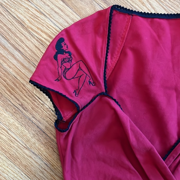 Pinup Girl Clothing Boutique rockabilly red fitted top swing dress - Picture 3 of 7